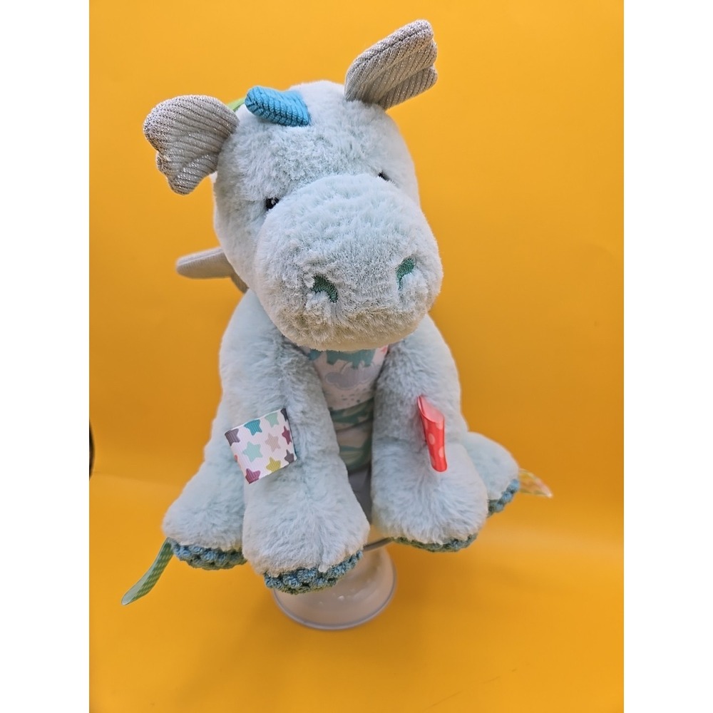 Taggies Drax Dragon Plush Mary Meyer Blue Green Soft Baby Sensory Toy 9"